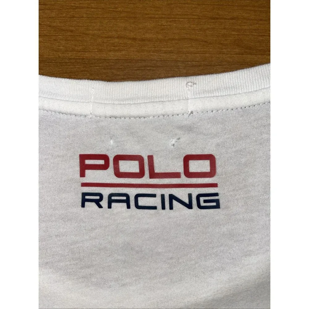 Polo Ralph Lauren T shirt Men L White Offshore Sailing Team American Flag Preppy